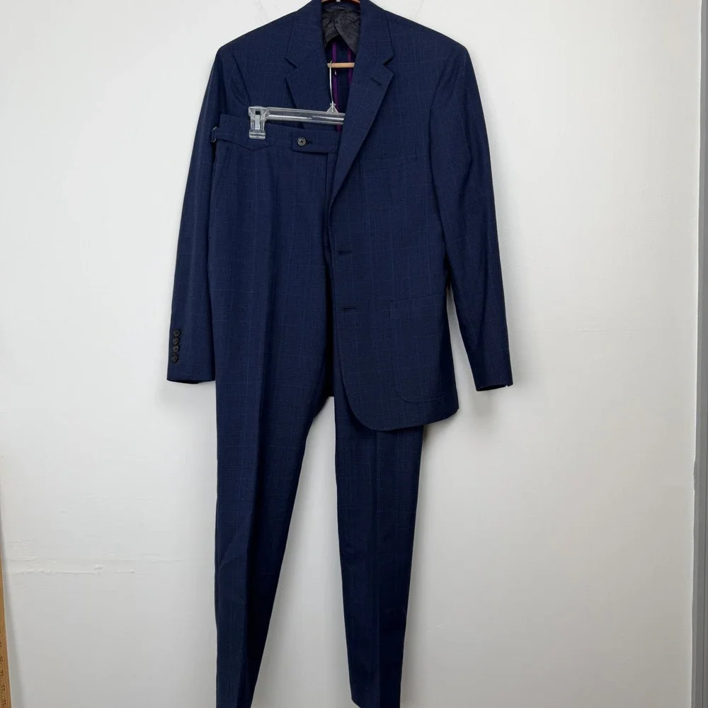 Billy Reid 38 X 31 Heirloom Mens Blue Glen Plaid 2-Button Suit USA Made Tailored